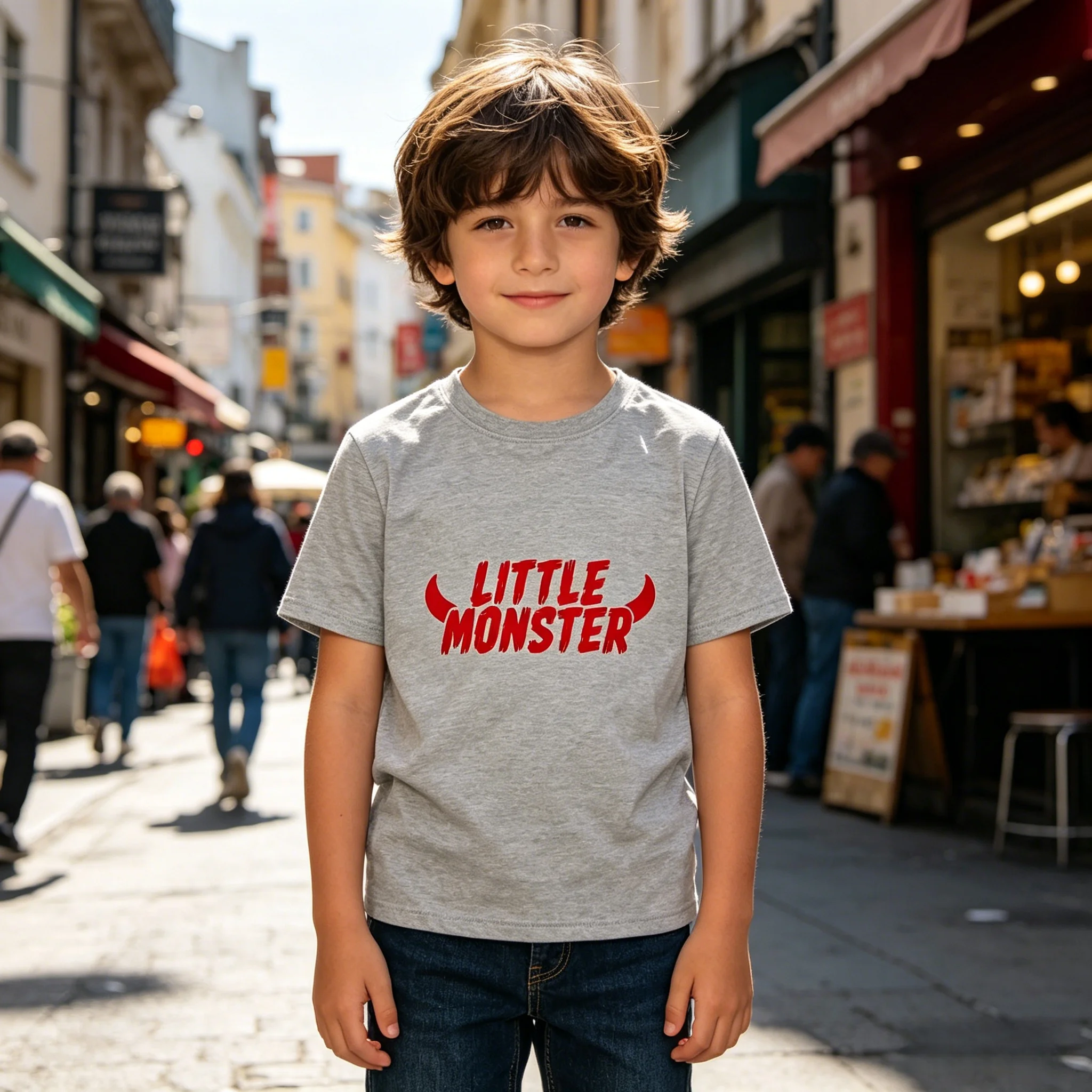 Little Devil Pattern Kids Casual Short Sleeve T-Shirt Cotton Soft Breathable Machine Washable for Outdoor Sports Daily Play