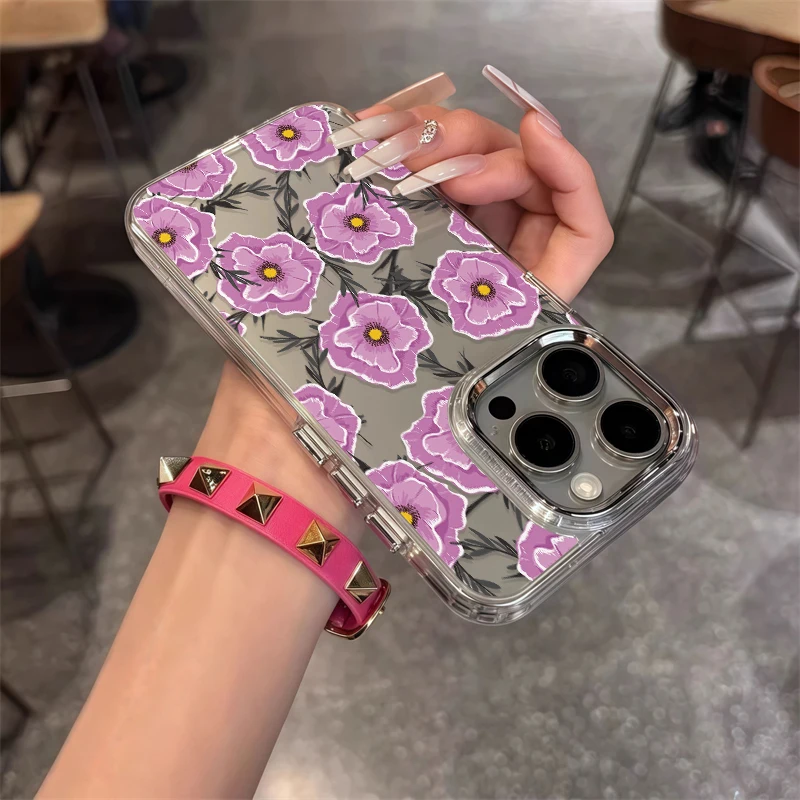 Прозрачный чехол для телефона iPhone 16e 15 16 Pro Max 17 Air 14 13 12 11 X XR XS Max 7 8 Противоударный бампер с цветочным узором Мягкий чехол