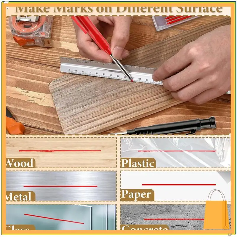 Set di matite per carpentiere meccanico L53A con 36 ricariche, 2,8 mm e temperamatite incorporato per l'edilizia