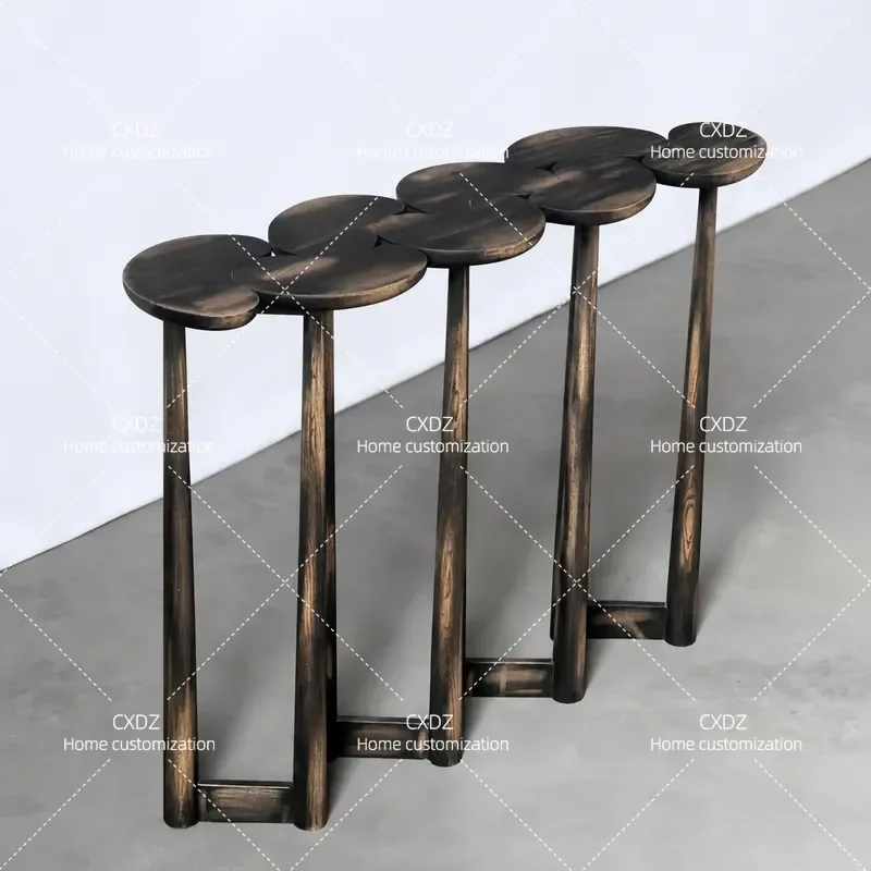 Medieval Solid Wood Black Entrance Table Retro Home Living Room Console Light Luxury Entryway Rack