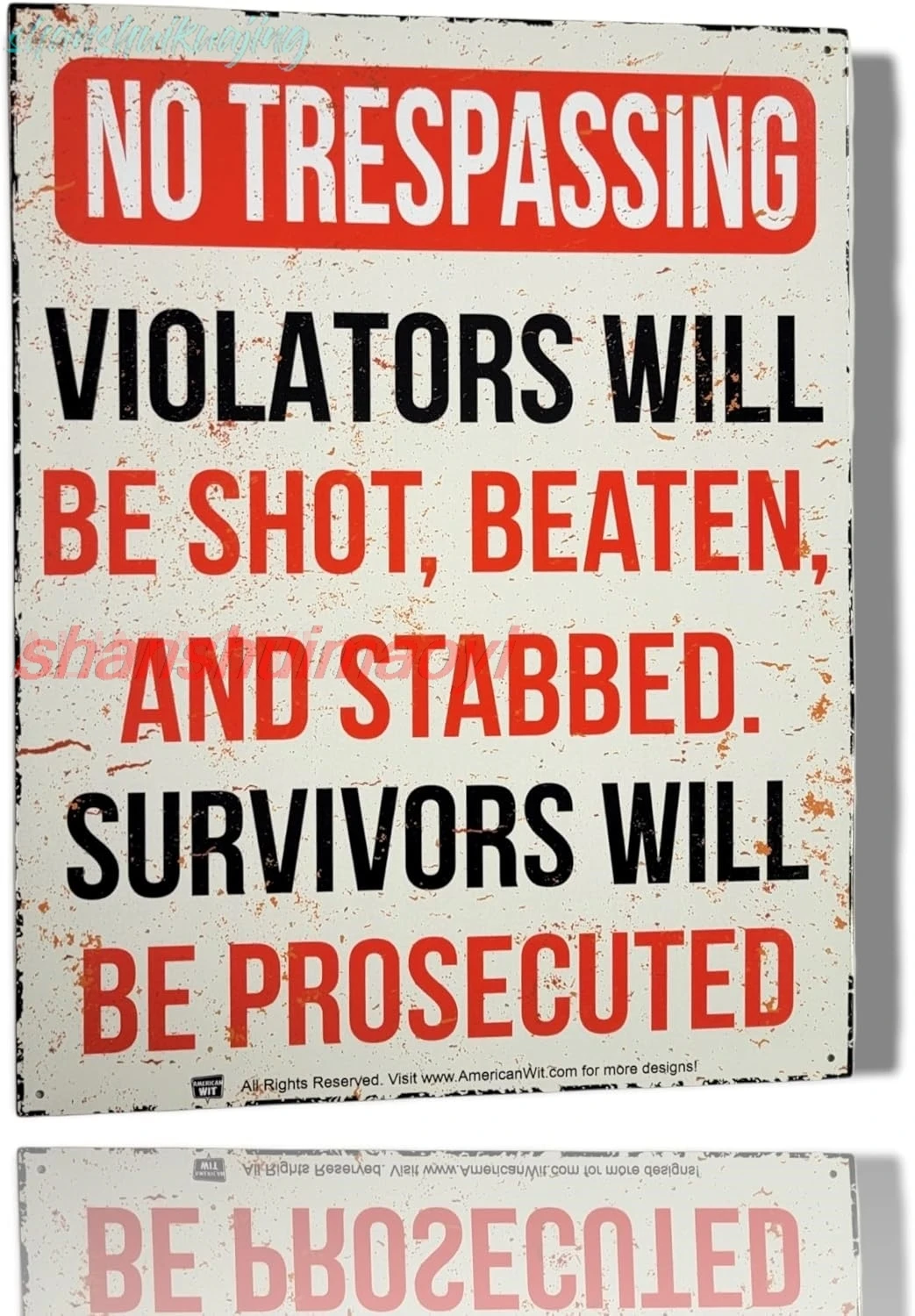 AMERICAN WIT - Funny No Trespassing Warning Metal Tin Sign (16