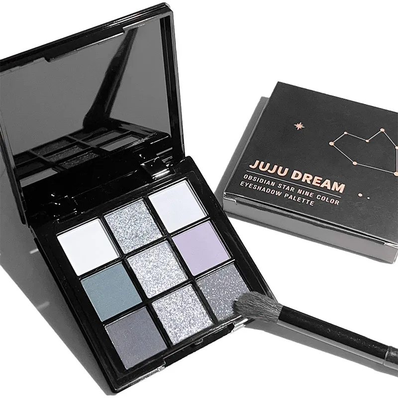 Black Light Star Eye-shadow European And American Smoky Eye Nine Color Tray Cement Dark Punk Black And White Gray Metal Pearl