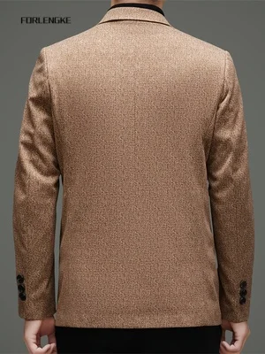 FORLENGKE Men Textured Blazer Jacket Notch Lapel Single Breasted Casual Outerwear Embroidery Pocket Male Slim Fit Coat Autumn Wi