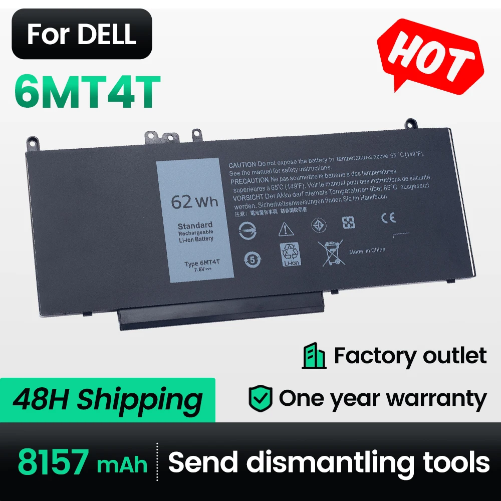 

Keyuan 6MT4T Battery E5470|E5570 Compatible 15 5570 for Dell Latitude 14 5470 Precision 15 3510|M3510 Series 62WH 15.6" 7V69Y