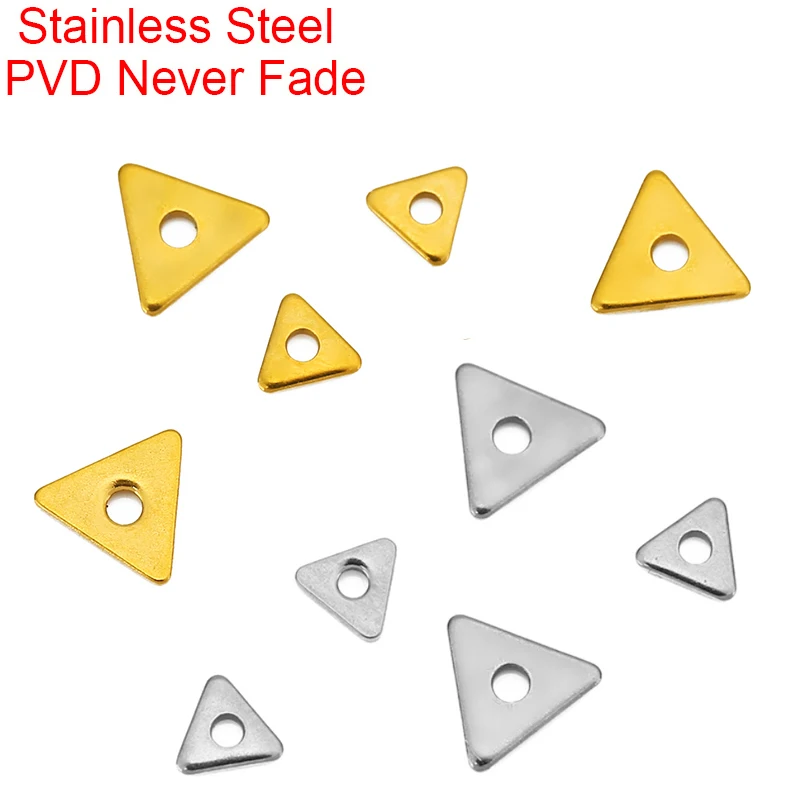 30pcs Never Fade Stainless Steel Spacer Beads 4 5 6 8 mm PVD Flat Thin Triangle Necklace Bracelet Beads For Diy Jewelry Making