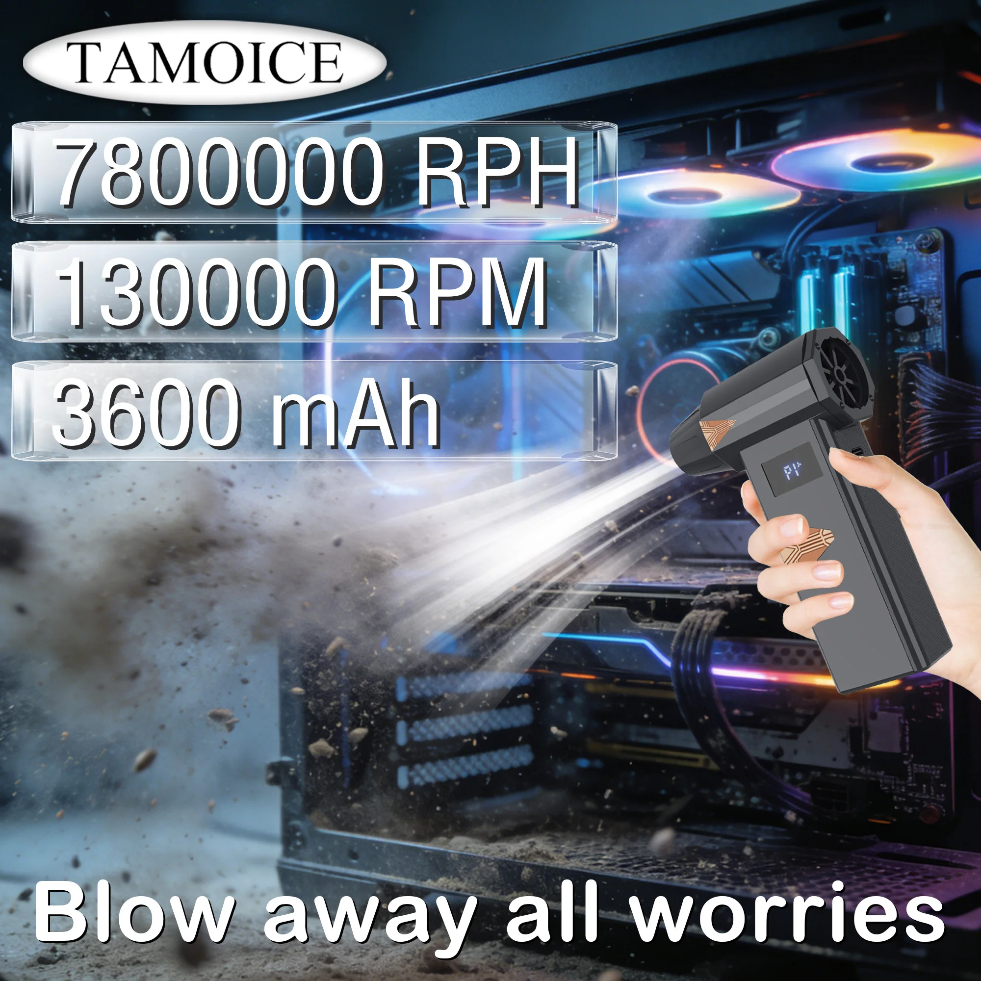 

Мини-турбинный вентилятор 2-в-1, 130000 об/мин. Подходит для уборки опавших листьев в автомобилях и для охлаждения в жаркую погоду.