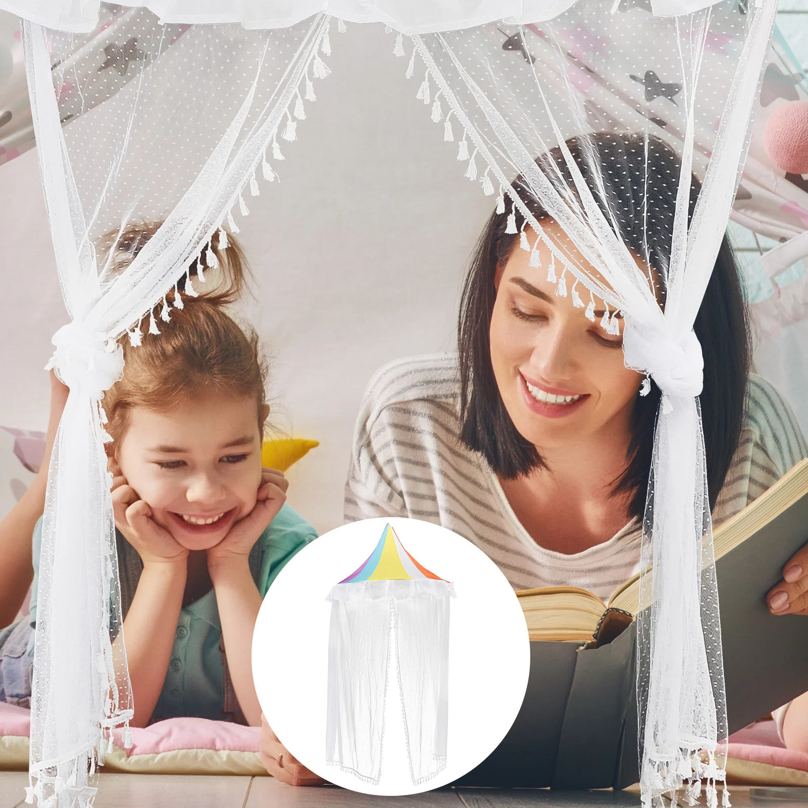 

Kids Reading Tent Rainbow Canopy For Children Play Hideout Nap Area Bed Fairy Net Crib Tent