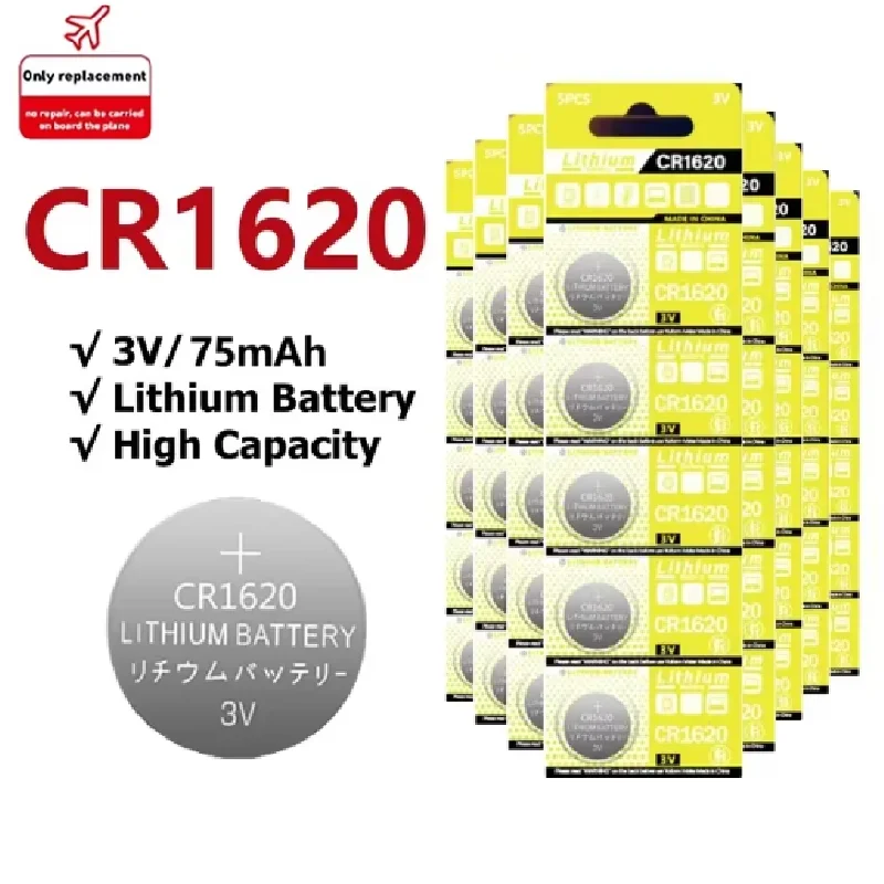 3V CR1620 Lithium Button Battery BR1620 ECR1620 5009LC LM1620 CR 1620 KCR1620 30mAh Coin Cell Watch Calculators Batteries