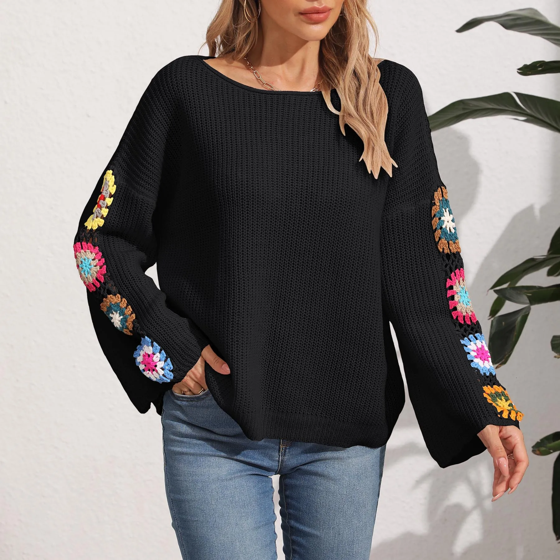 Sexy Off-the-shoulder Knit Sweater Hook Flower Loose Fit Women\'s Clothing Autumn Fashion Knitted Women Pullover Sweater Y2k Tops