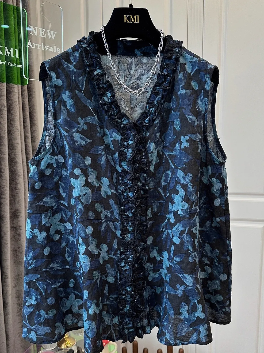 Luźna kamizelka damska z kwiatowym wzorem, dekolt w serek, letnia, modna, w stylu vintage, swobodna, top z efektem drapowania, designerski hit, na cel...