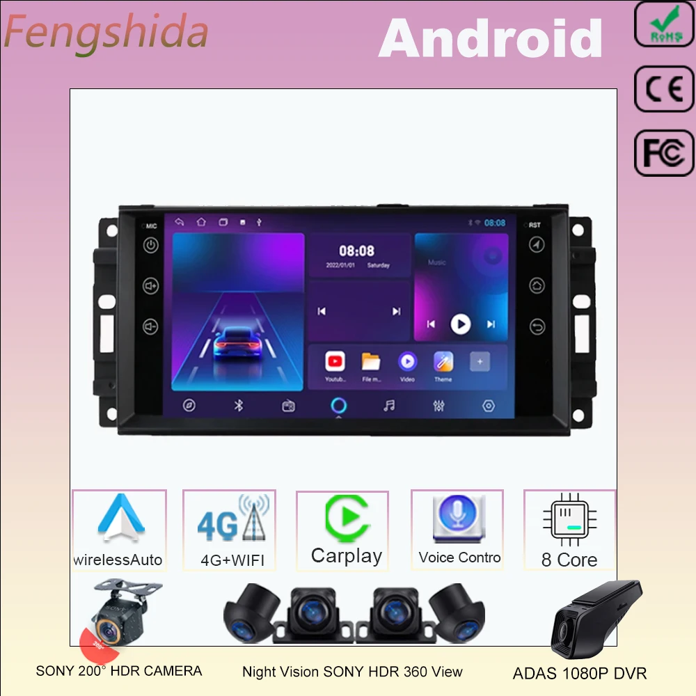 7 ''autoradio Android For Dodge Ram Challenger Jeep Wrangler 2005-2011 lettore multimedale navigazione GPS Wireless NO DVD 2DIN