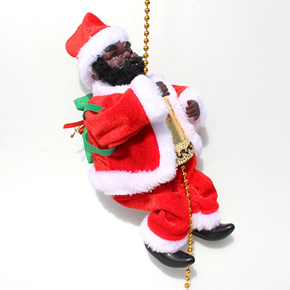ABJS Santa Claus Climbing Beads Electric Climb Up and Down Climbing Santa with Light and Music Decorations White Face