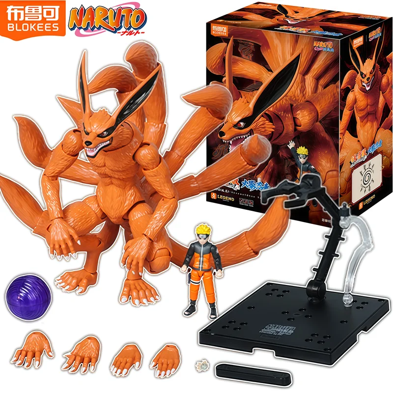 18CM Blokees Eyes puede emitir luz NARUTO Uzumaki Naruto Kurama Kyuubi figura de acción colección de ensamblaje Anime modelo juguete regalo de Navidad