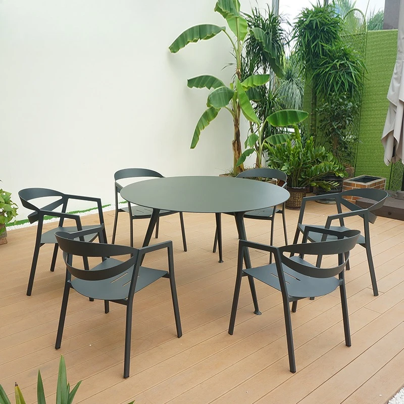 

Outdoor casual dining table Outdoor courtyard cafe Wine handle Waterproof and rust-proof aluminum alloy table and chair combinat