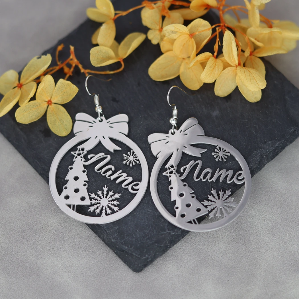 Árbol de Navidad, estrella, Luna, pendiente colgante para mujer y niña, colgante con nombre de letra personalizado, decoración para Festival de Año Nuevo, joyería de acero inoxidable