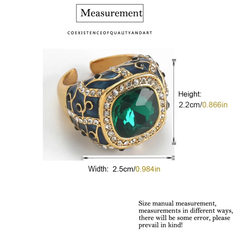 Vintage Square Emerald Crystal Enamel Jewelry Sets Antique Gold Plated Rhinestone Royal Court Necklace Ring Luxury Designer Gift