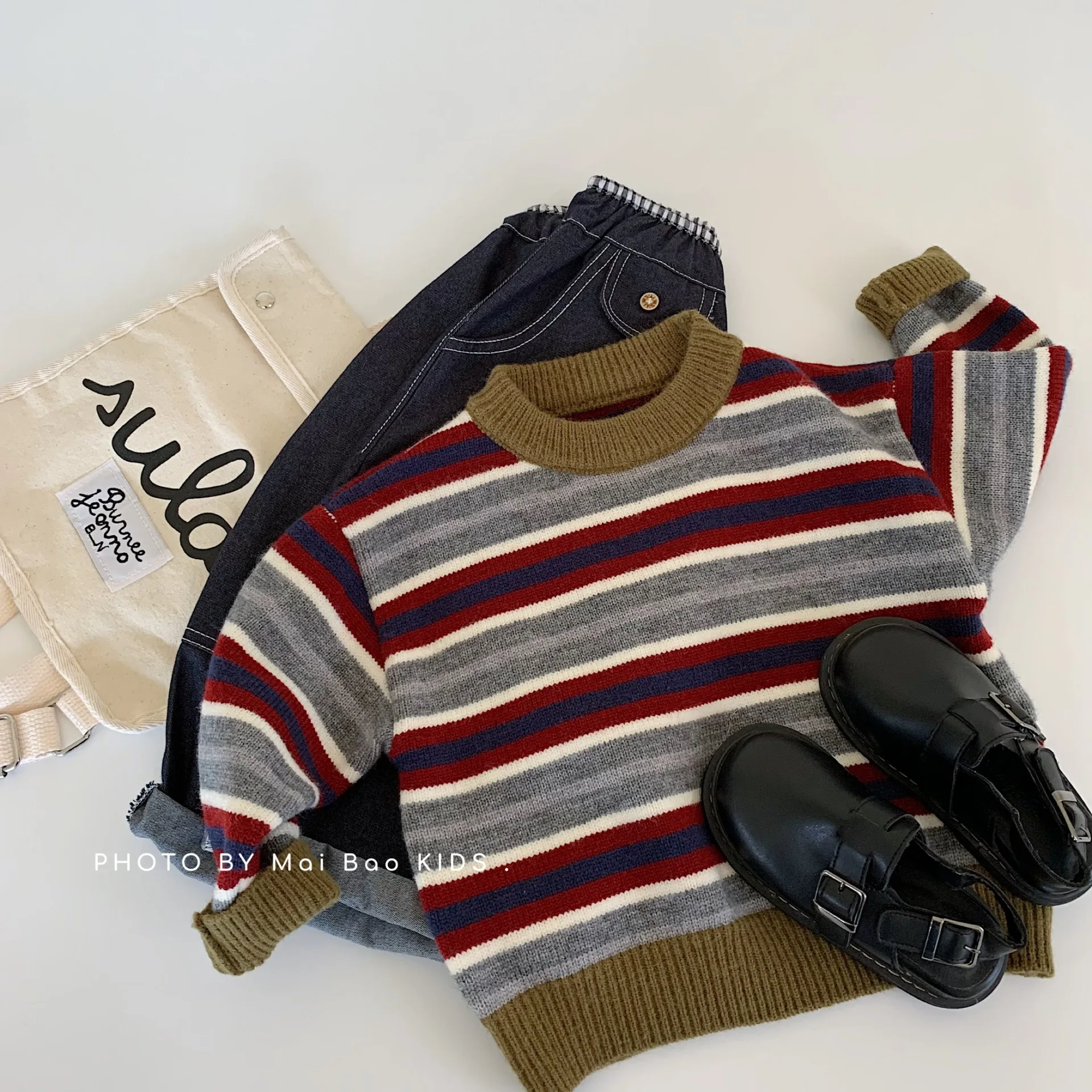 

Children's Sweater 2025 Autumn New Style Boys' Round Neck Hooded Knitted Bottom Shirt Boys' Striped Top