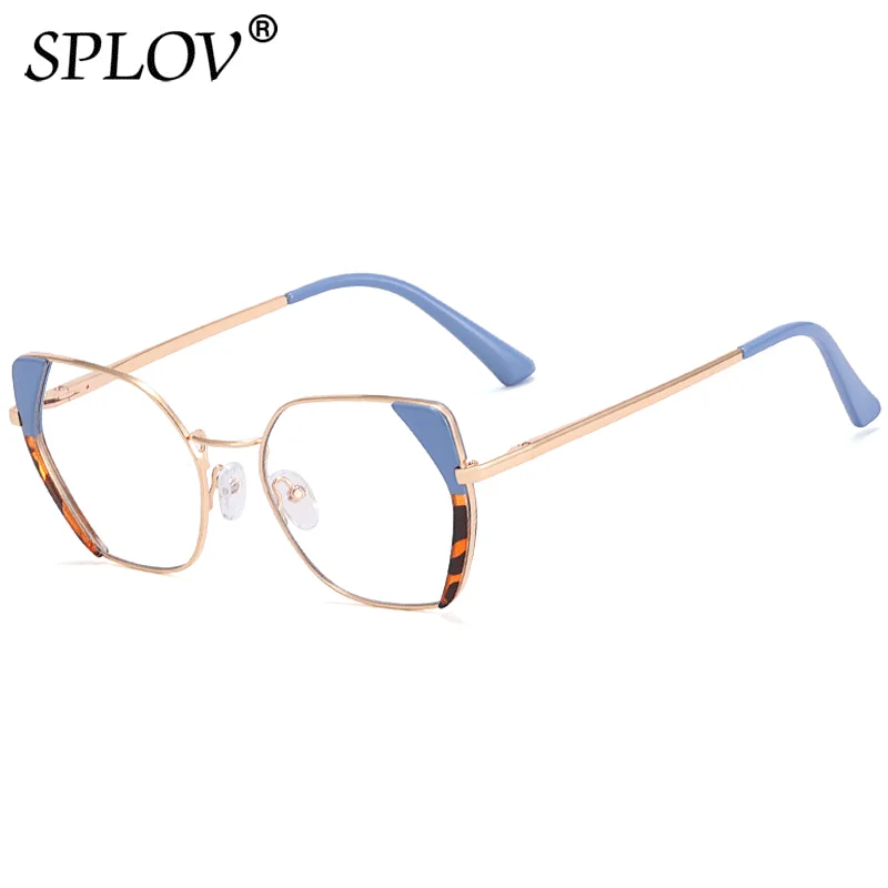 

New Retro Polygon Cat Eye Women Glasses Frame Fashion Double Color Spring Hinge Men Clear TR90 Anti Blue Light Optical Eyewear