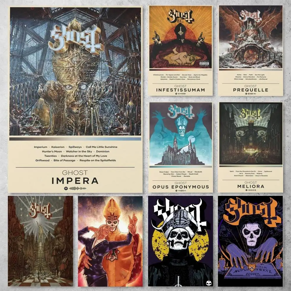1pc Ghost Heavy Metal Band Poster HD Home Decor Sticky Wall Waterproof Home Living Room Bar Aesthetic Decor