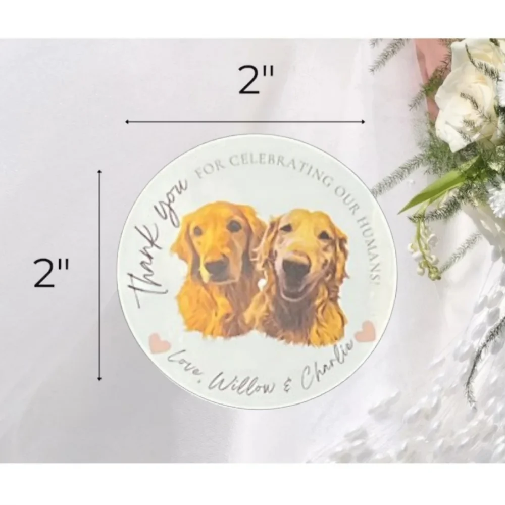 Personalized Picture Dog Wedding Stickers, Thank You for Celebrating my Humans, Pet Wedding Treat Bags Labels, Custom Text