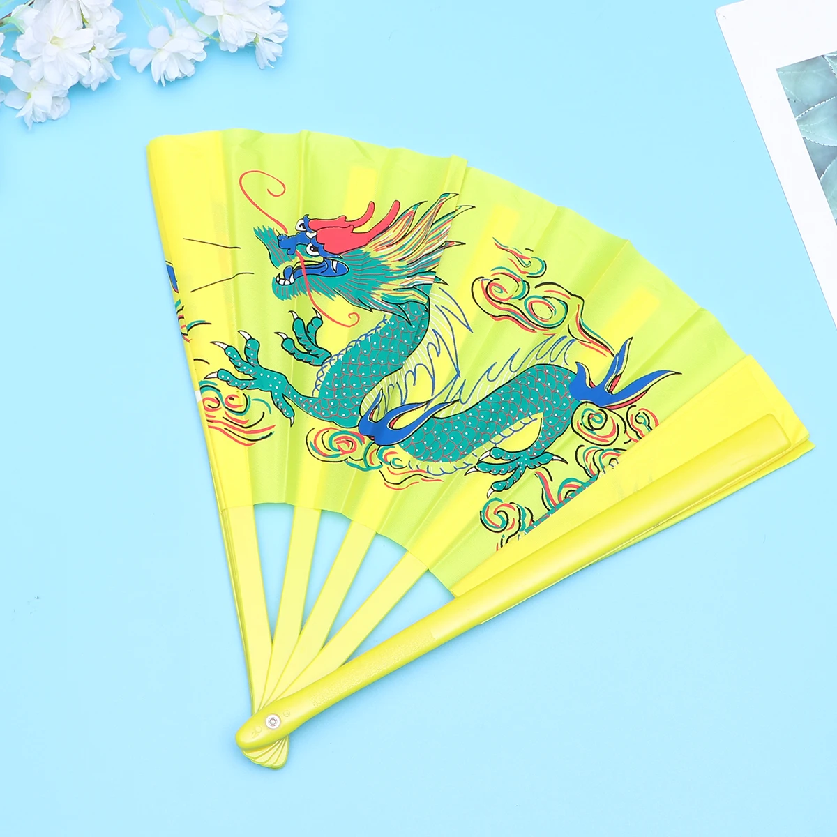 Abanico de dragón de colores danza Kung Fu chino plegable a mano estilo Tai Kungfu Taichi de mano