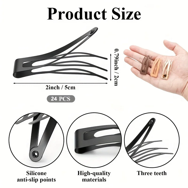 24 Stück schwarze Metall-Haarnadel mit Doppels chnalle-2 Zoll Wasser tropfenform, minimalisti scher Stil, geeignet für Styling und Salon – Detail 4