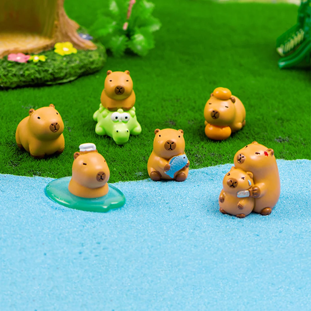 

Micro Landscape Capybara Figurine Small Animal Statue Resin Sculpture Desk Decor Miniature Garden Ornament Compact