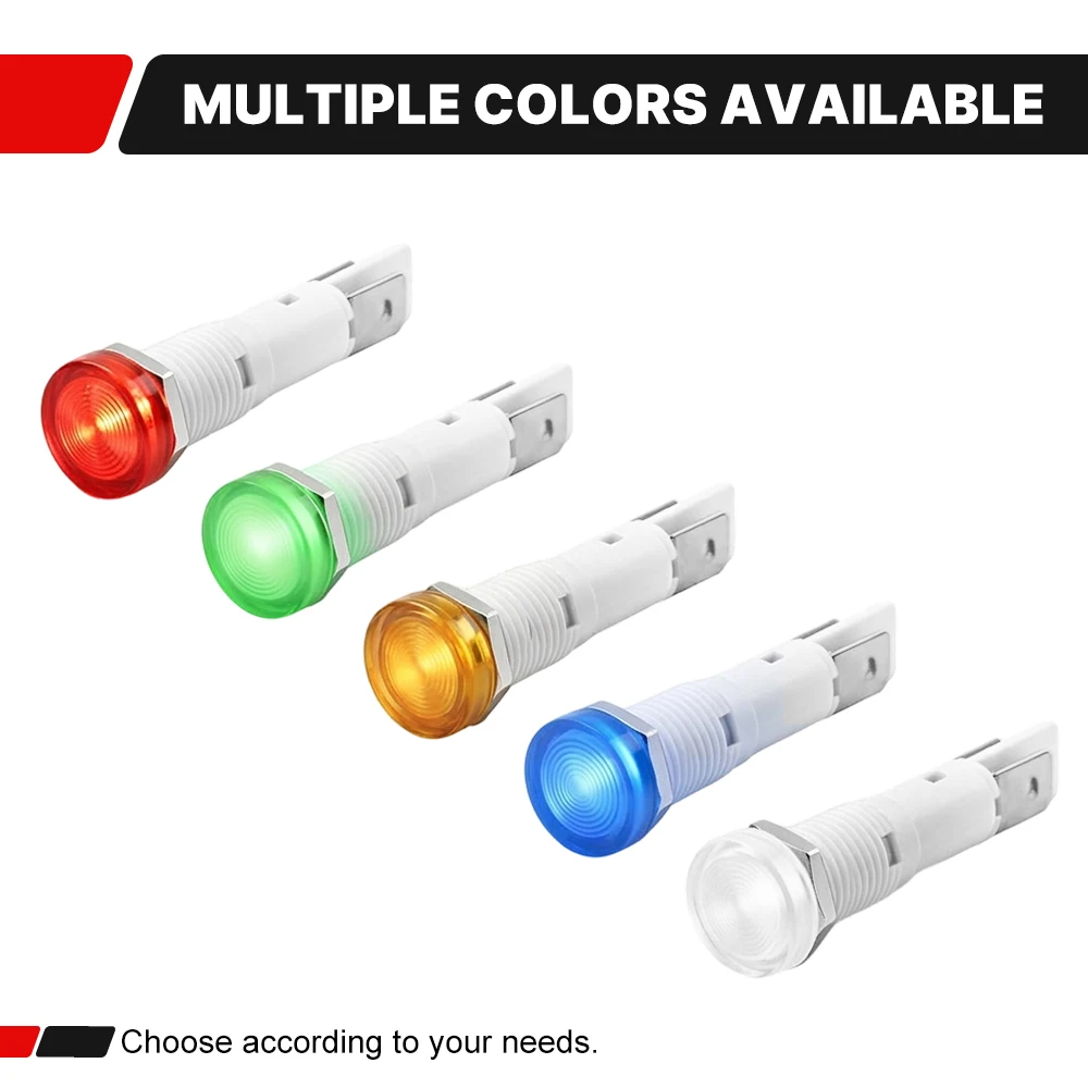5PCS FILN 10mm LED Indicator Lights Waterproof Marine Boat Signal Lamp 12V 24V 220V Pilot Dash Warning Light for Car Oven 2PIN