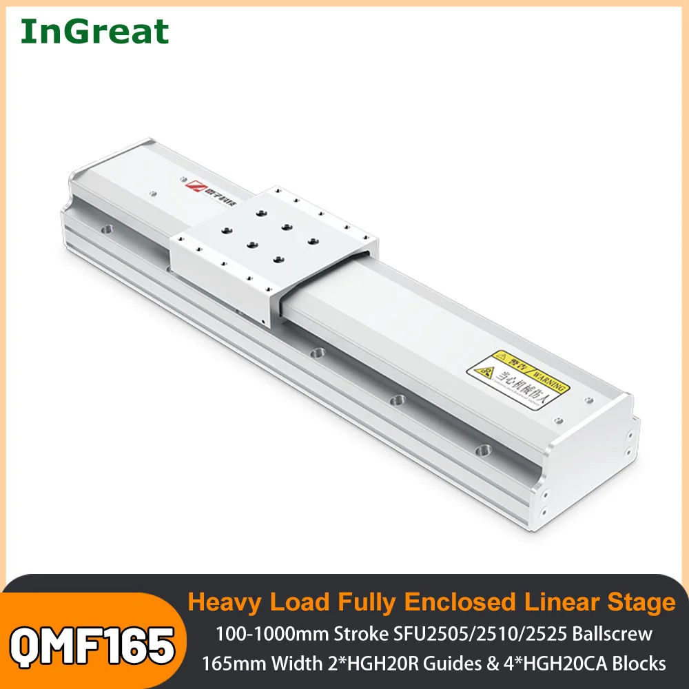 165mm Wide Fully Enclosed Sliding Table 200KG CNC Linear Rail Guide Stage 100-1000mm Stroke 2 Guides 4 Sliders SFU2505/2510/2525