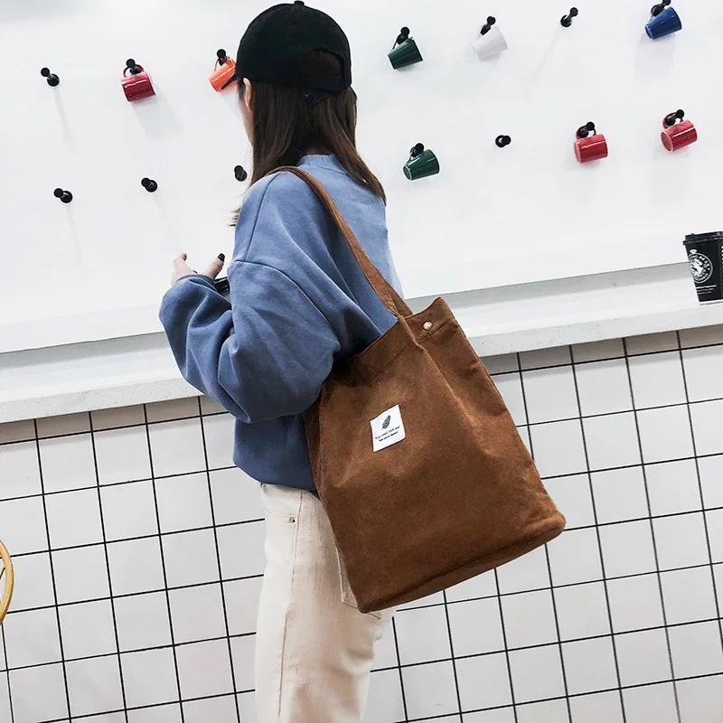 Bolso de compras grande de pana japonesa para mujer, bolsa de hombro cruzada, bolso de almacenamiento de compras grande, Otoño, 2023