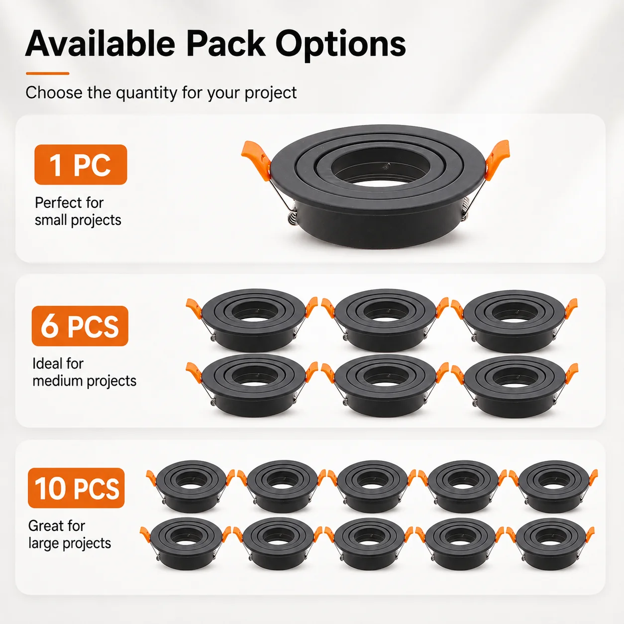 JOYINLED Round Black Adjustable Recessed Spotlight Frame GU10 MR16 Downlight Trim Lamp Holder Ceiling Light Housing Fixture