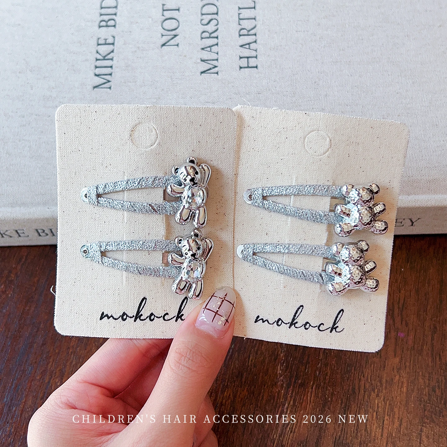 2 Stück/Set, niedliche Haarspangen mit Bären-, Herz- und Sternmotiven, silberfarbene Metall-BB-Haarspangen, Mädchen-Haarspangen, Kinder-Haarschmuck. – Detail 9