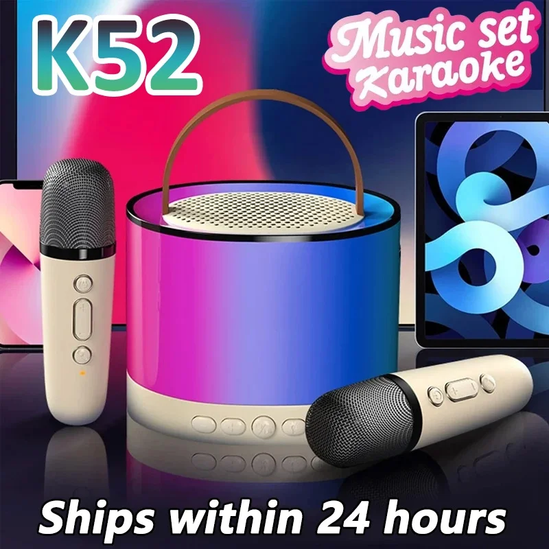 K52 Draadloze Bluetooth-luidspreker Multifunctioneel met 2-microfoon RGB draagbare muziekspeler KIDS Karaoke Machine Familiecadeau