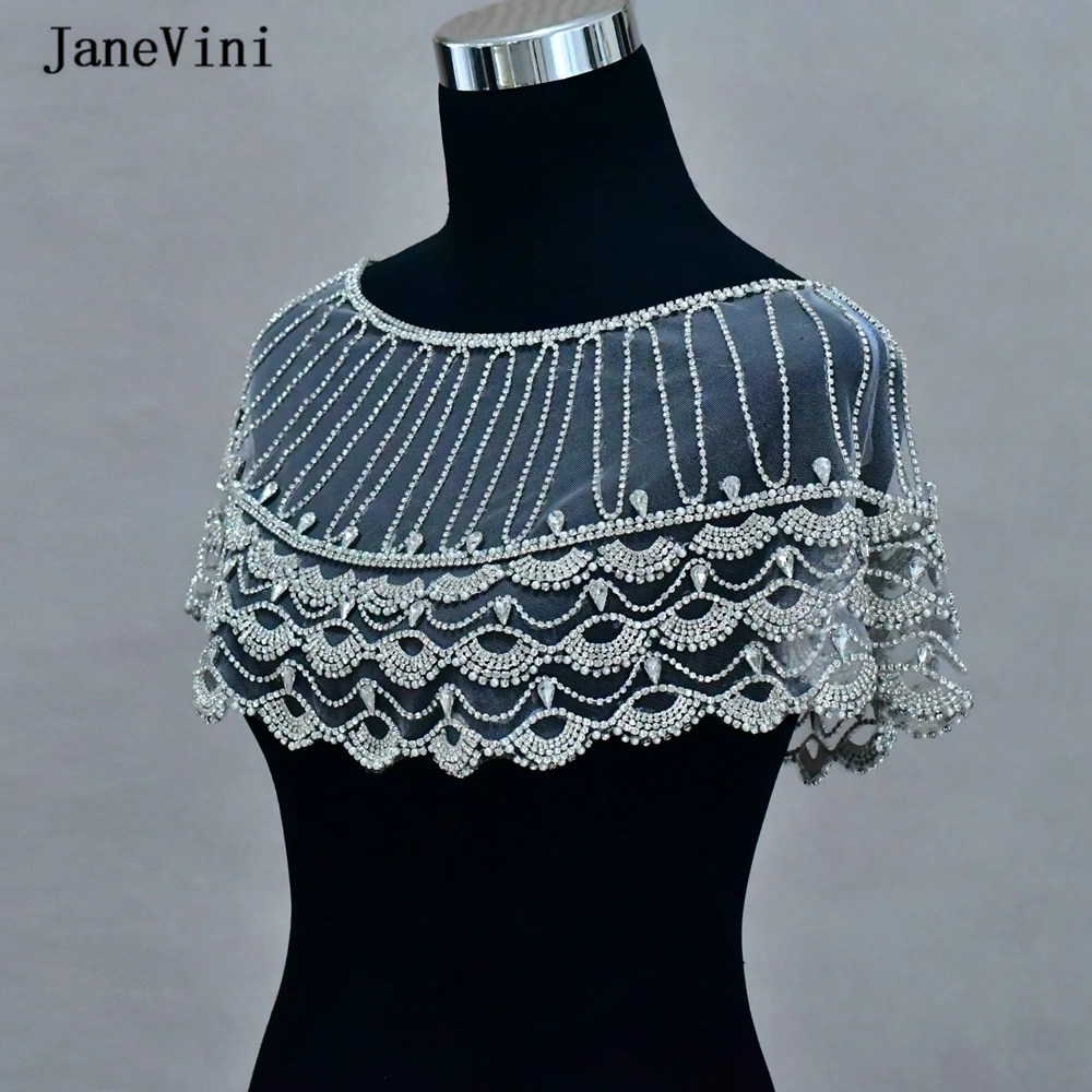 JaneVini Luxury Bridal Shoulder Necklace Bling Rhinestone Crystal Handmade Tulle Strap Shoulder Chain Wedding Dress Accessories