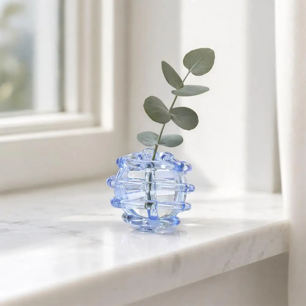 Mini Hydroponic Vase Glass Ball Floral Stems Holder with Woven Hollow Design Artistic Twisted Vase for Flower Arrangement