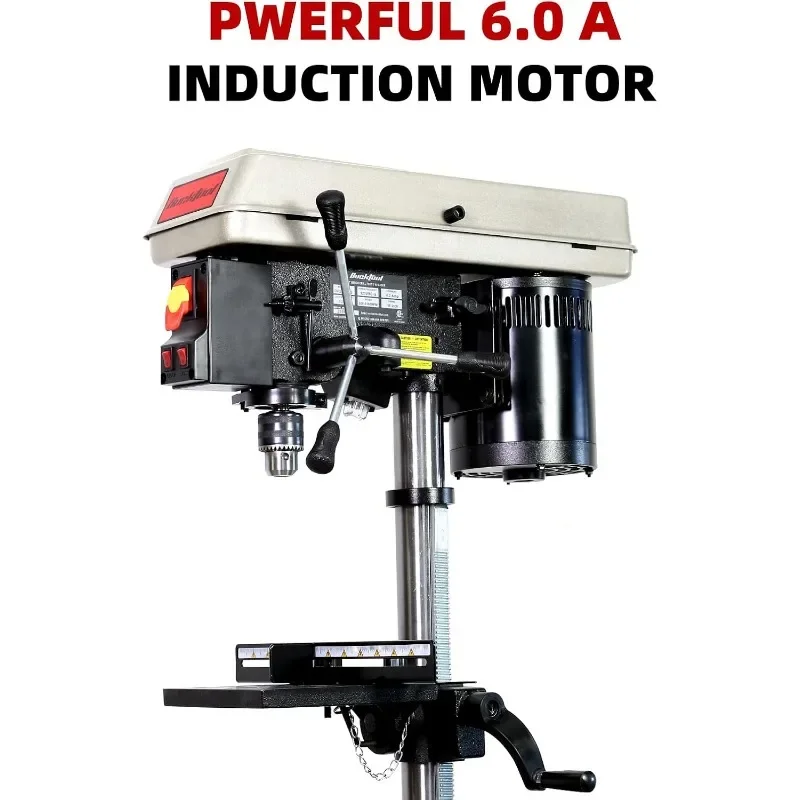 BUCKTOOL 10-Inch Drill Press 6.0 Amp 3/4 HP Bench Drill Press 5-Speed Benchtop Drilling Machine with LED Work Light