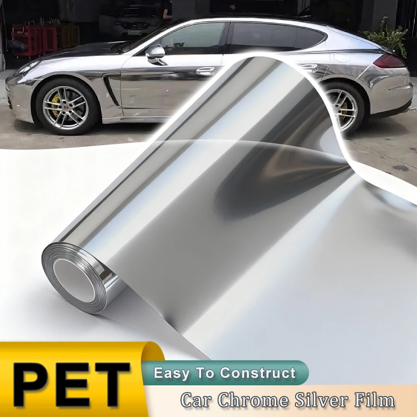 Chrome Plated Bright Mirror Silver Vinyl Film Roll Body Paint Color Changing Sticker PET Motorcycle Car Body Bubble Free Sticker