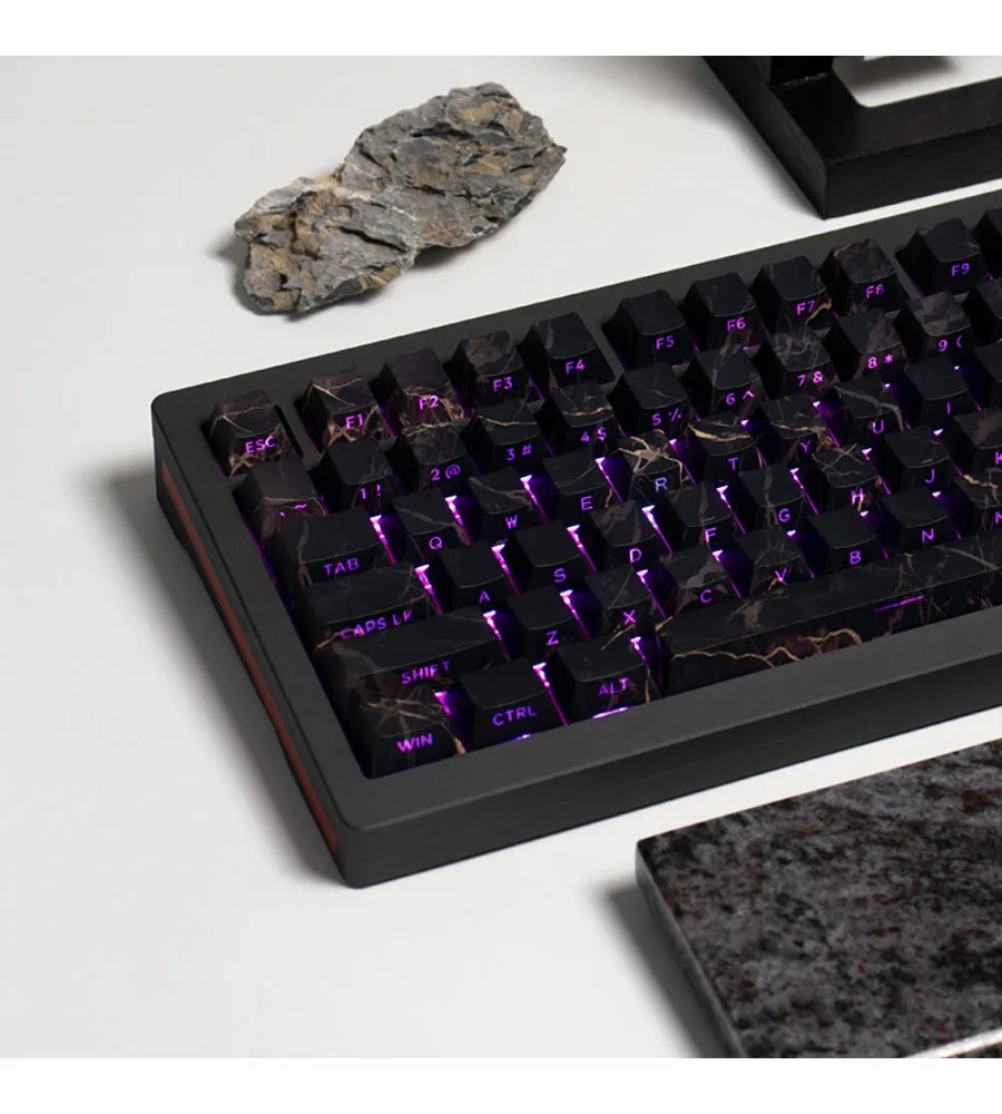 Black Marble side-through 131-key mechanical keyboard keycap PBT five-sided hot sublimation original factory high
