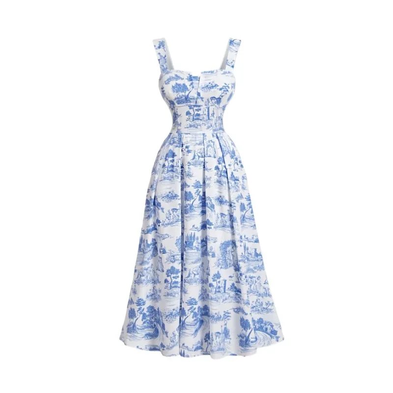 

Women Floral Print Strap Dress Elastic Ruched Sexy Hollow Backless Party Dress Summer Boho Vacation Beach Sundress Y2k Платье