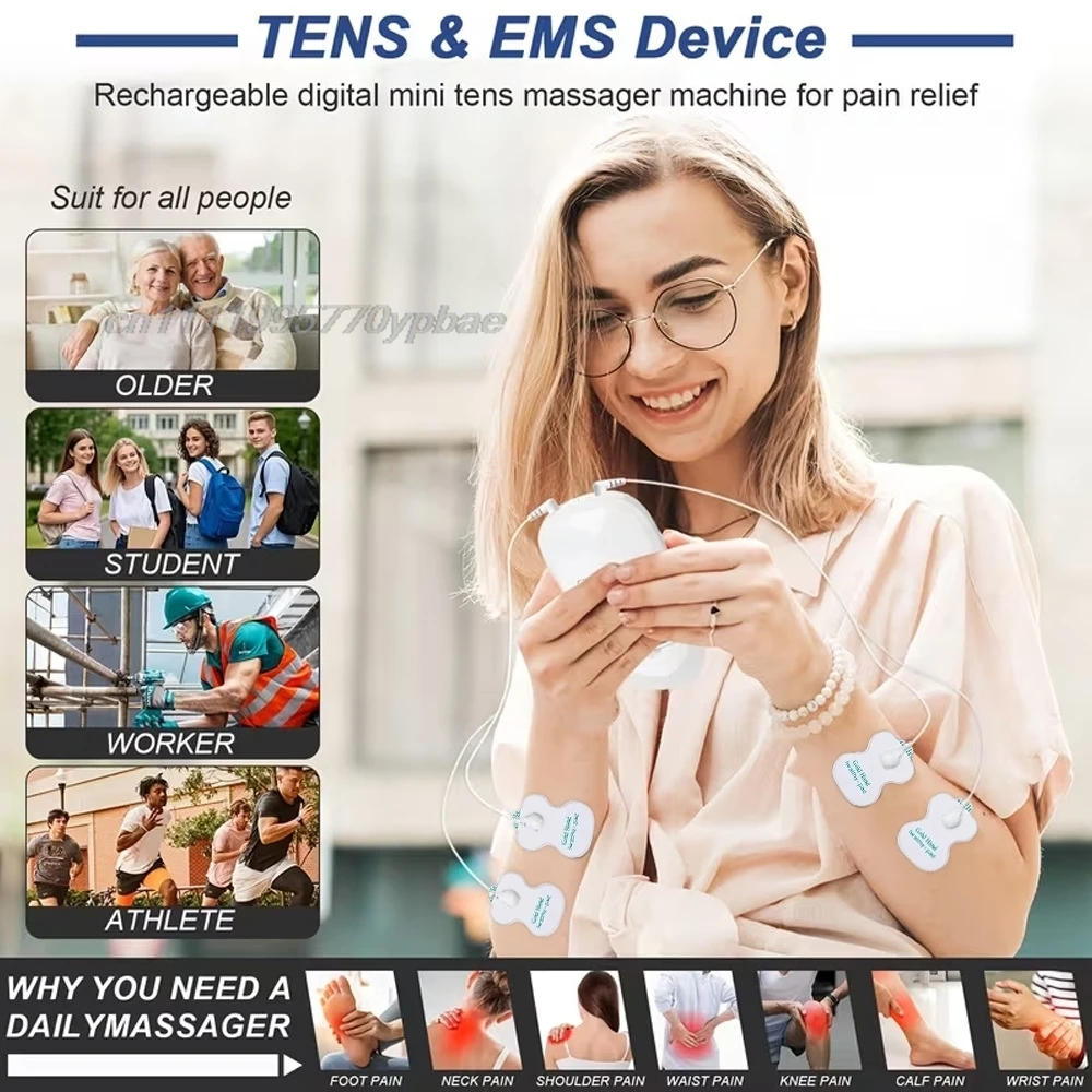 Dual Output Electric Tens Pulse Massager Instrument Electrical EMS Muscle Stimulator Acupuncture Massage for Neck Back Full Body