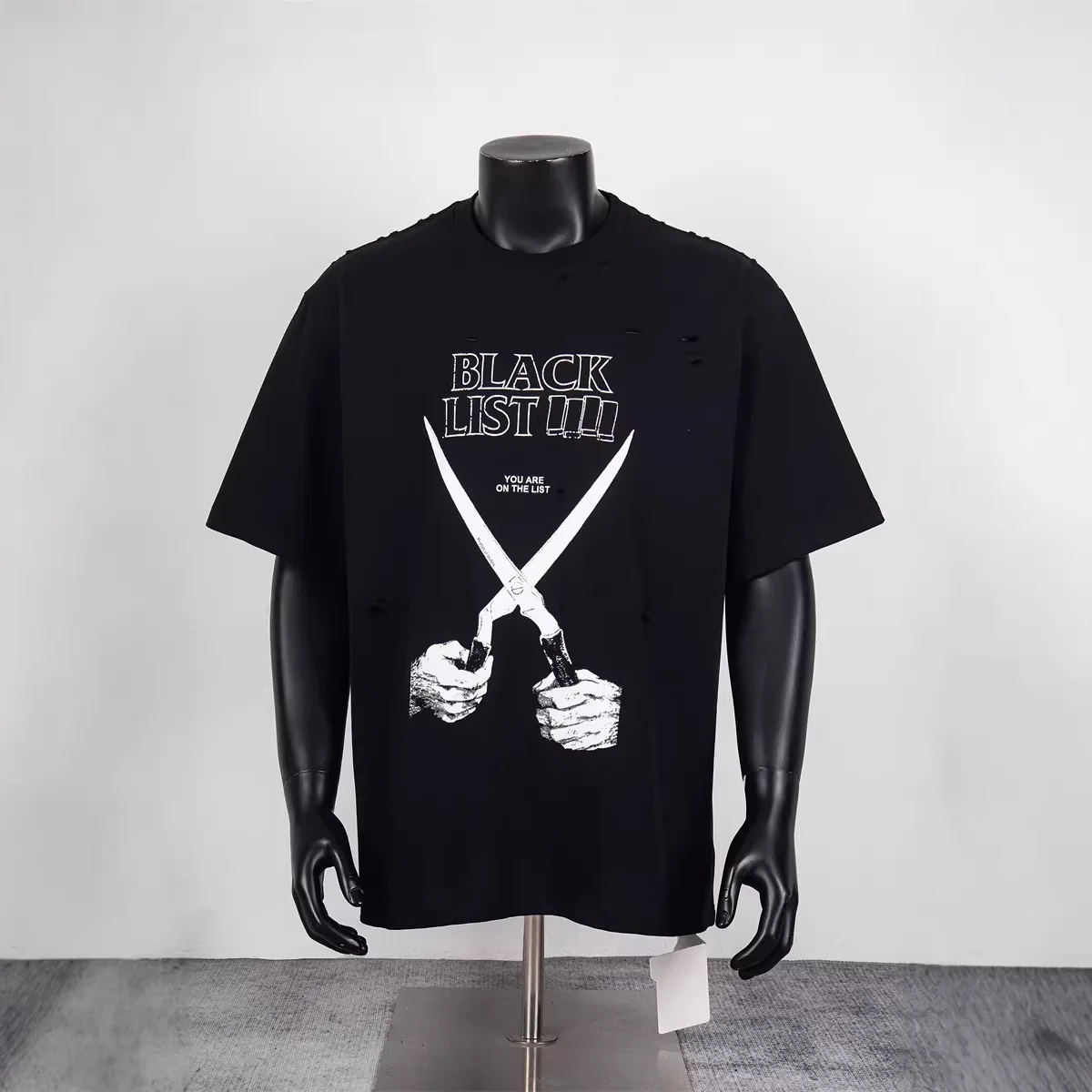 Protocol Index Hip-Hop Scissors Print Destroyed Craft Loose Men's and Women's Matching Short Sleeve