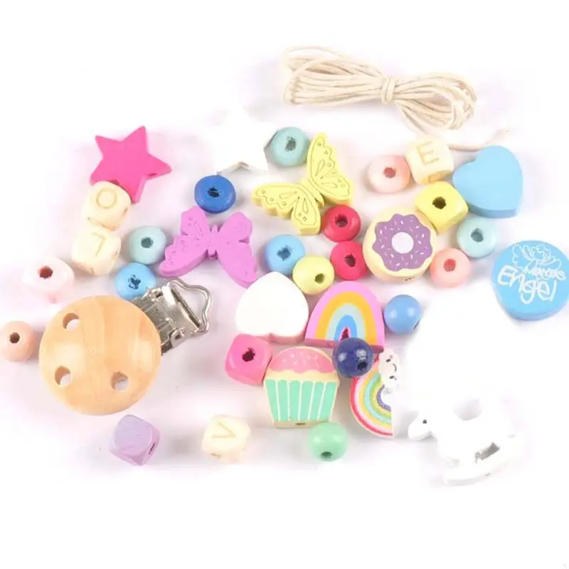 Clips para chupetes, cuentas DIY, cadena chupete para bebés, niños y niñas, juguetes silicona para aliviar dentición,