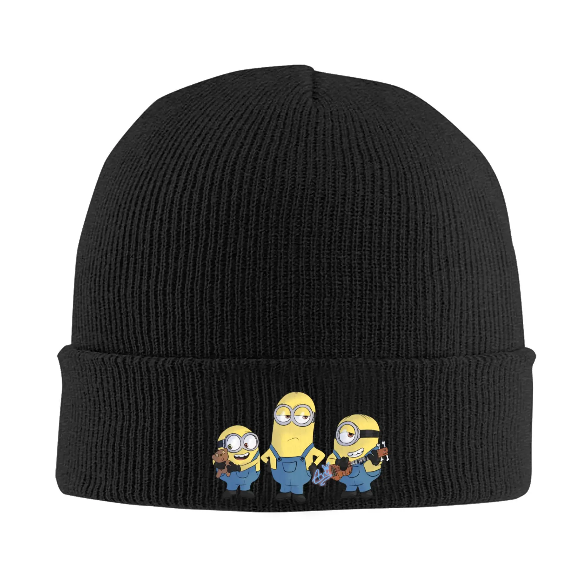 Custom Minions Anime Cartoon Rock Roll Bonnet Hats  Cool Knitted Hat For Men Women Winter Warm  Skullies Beanies Caps