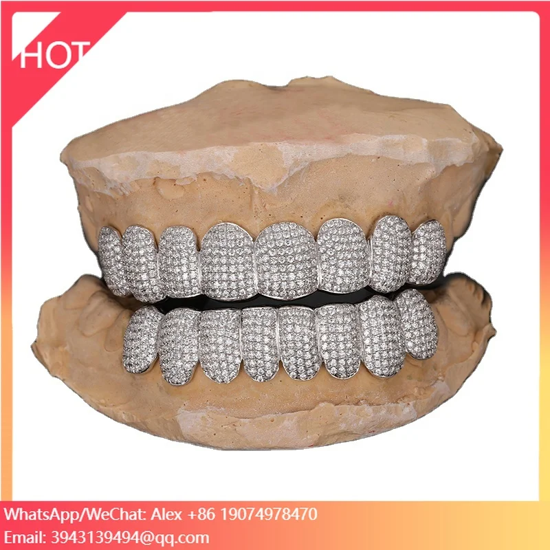 

Hot Selling Custom Made Personizied Hop Iced Out 925 Silver Moissanite Teeth Grillz For Men And Women