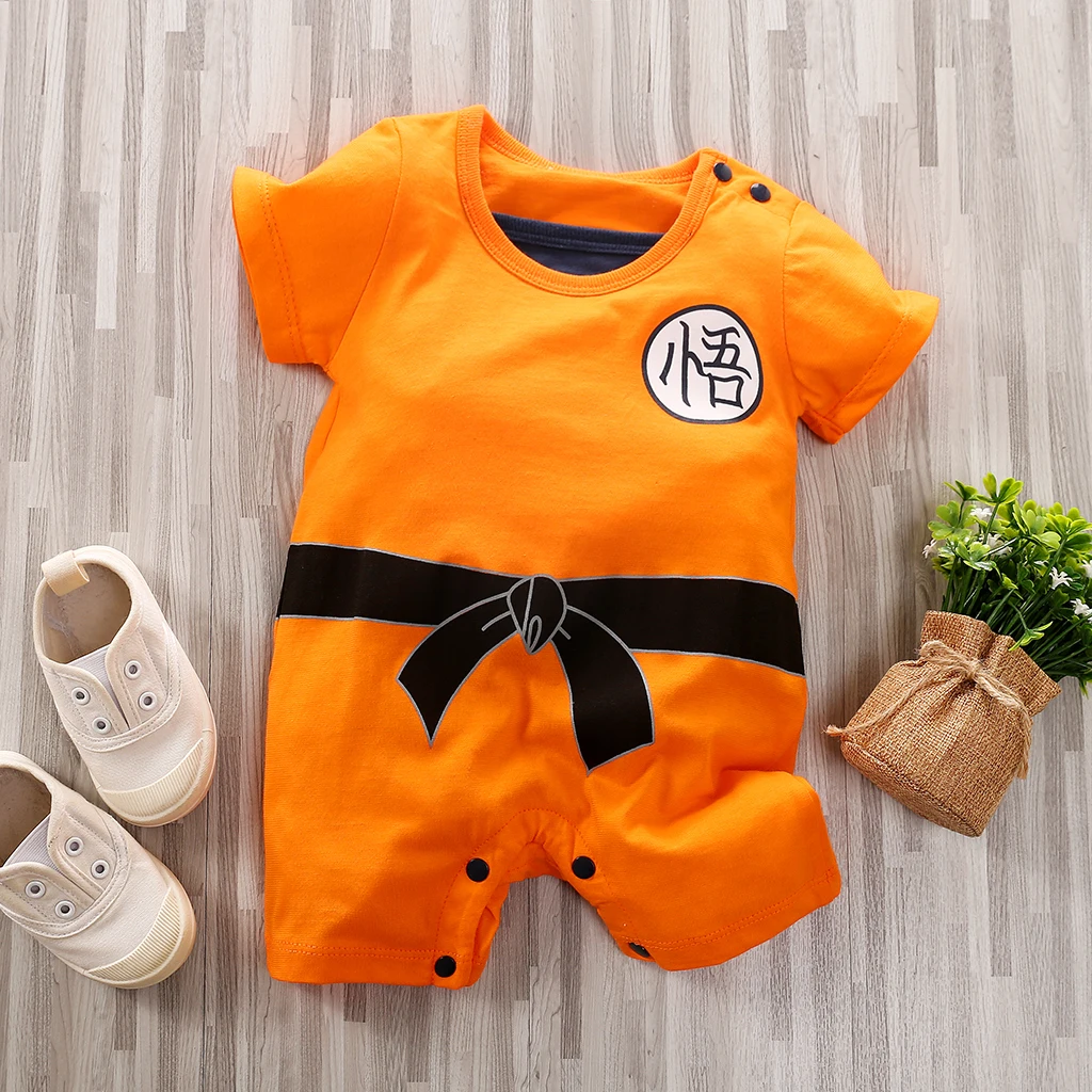 Little boy casual anime Chinese character graphic printing short sleeved jumpsuit