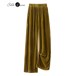 2023 Premium New Spring and Autumn Silk Velvet Elastic Waist Relaxed Silk Silk High Waist Straight Tube Pants for Women