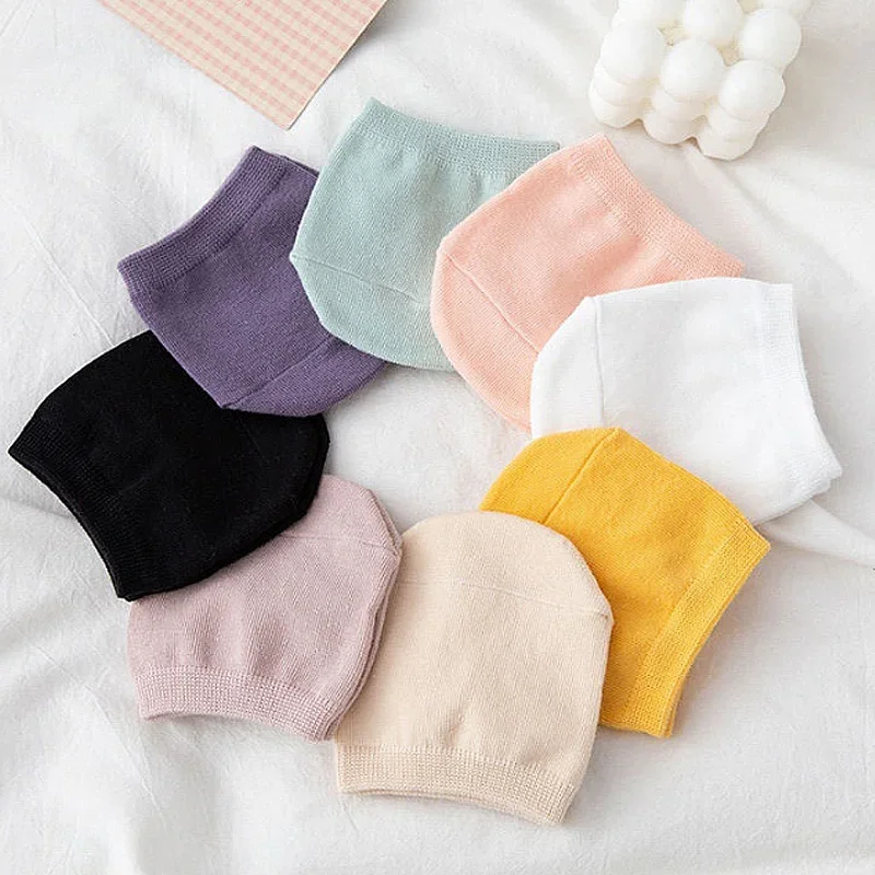 Solid Color Forefoot Half Socks for Women Summer Cotton Sock Slippers Breathable Invisible Silicone Non Slip Casual Simple Socks