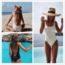 Maillot de bain une pièce, blanc, uni, dos nu, monokini, push up, contrôle de la poitrine, pour les femmes