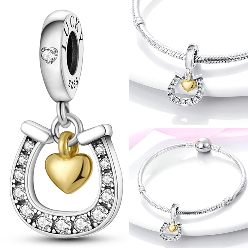 925 Sterling Silber Glücks-Hufeisen-Anhänger mit CZ Zirkon, passend für Armbänder, Taschen, Schlüsselanhänger, DIY-Schmuck, origineller Modeschmuck für Frauen – Detail 3