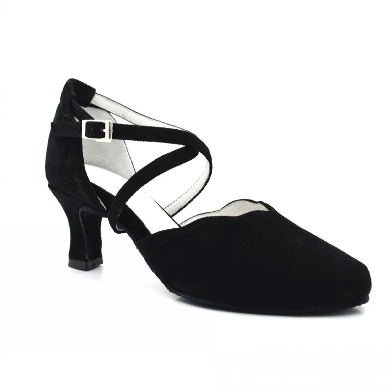 

Customsize Professional Soft Suede Black Closed Toe Ballroom Dance Shoes For Lady Women Low Heel Salsa Party Latin Shoes